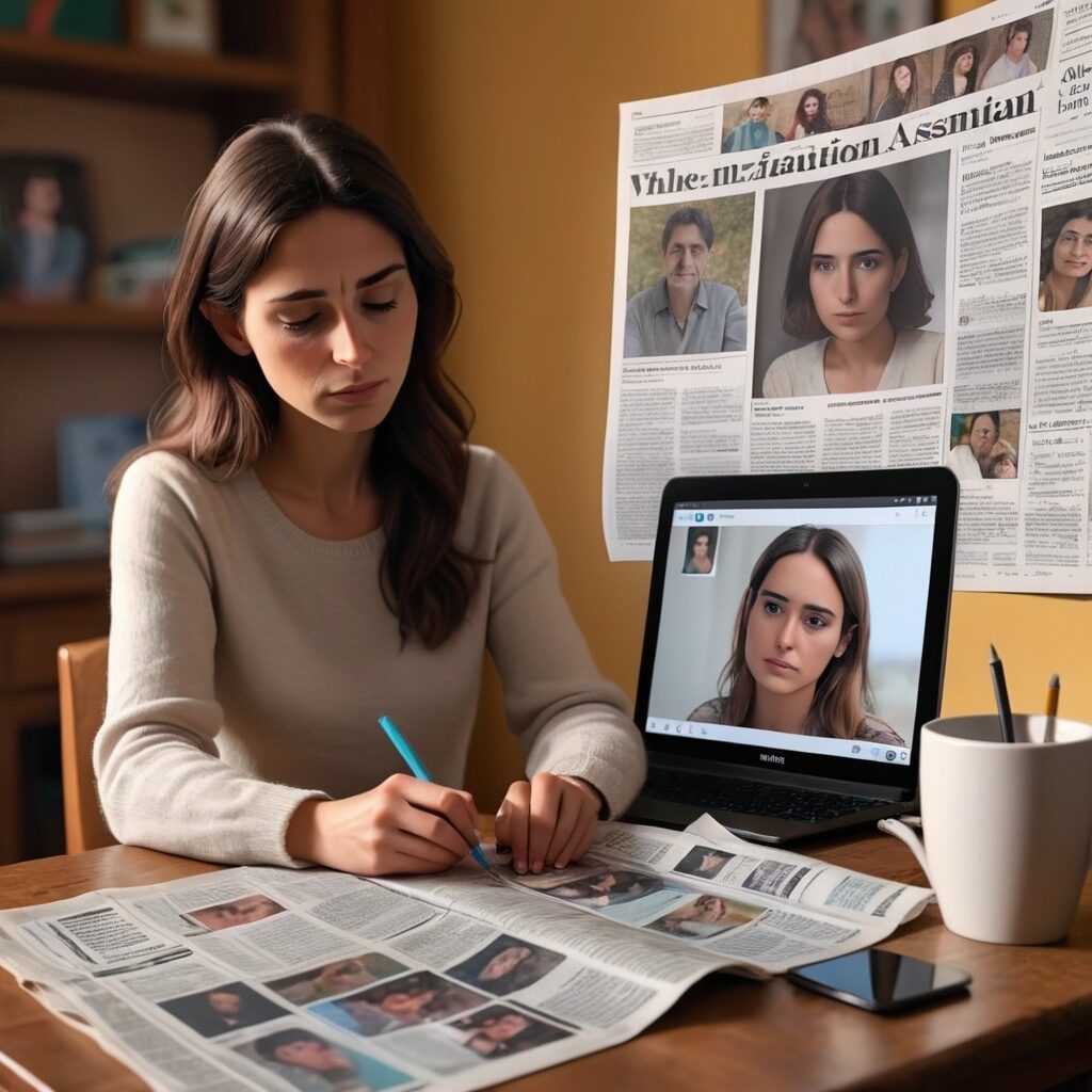 Argentina, conversando con su asistente IA en el computador. Mientras lee el periódico.